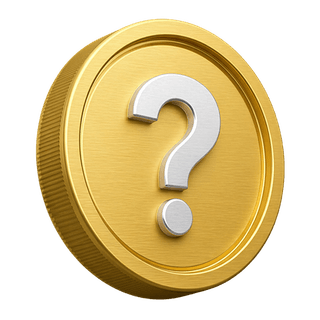 Eine 3D-Goldmünze als Dekoration mit einem Fragezeichen auf der FAQ-Seite